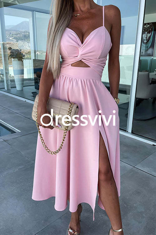 V Neck Backless Twist Front Cut Out Slit Cami Party Dress