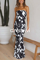 Off Shoulder Sleeveless Geometric Printed Maxi Party Dress