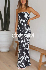 Off Shoulder Sleeveless Geometric Printed Maxi Party Dress