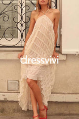 Halter Backless Ruffle Trim Swing Maxi Beach Cover Up Dress