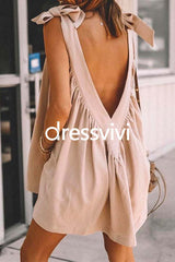 V Neck Bow Knot Shoulder Backless Mini Cami Dress