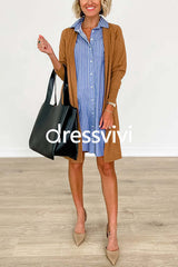 Button Down Short Sleeves Striped Shirt Dress