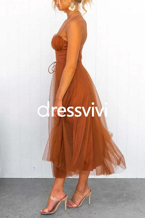 Open Back Waisted Swing Maxi Cami Tulle Dress