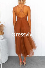 Open Back Waisted Swing Maxi Cami Tulle Dress