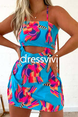 Sleeveless Cut Out Printed Mini Cami Dress