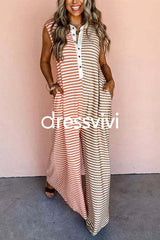 Color Block Striped Sleeveless Loose Jumpsuit