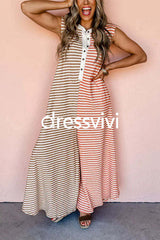 Color Block Striped Sleeveless Loose Jumpsuit