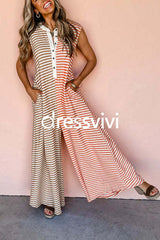 Color Block Striped Sleeveless Loose Jumpsuit