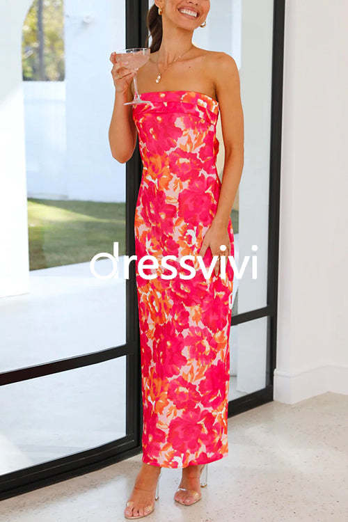 Strapless Off Shoulder Backless Printed Maxi Party Dress