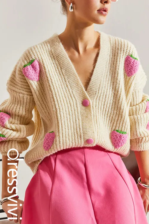 Women's Strawberry Buttoned Knitwear Cardigan