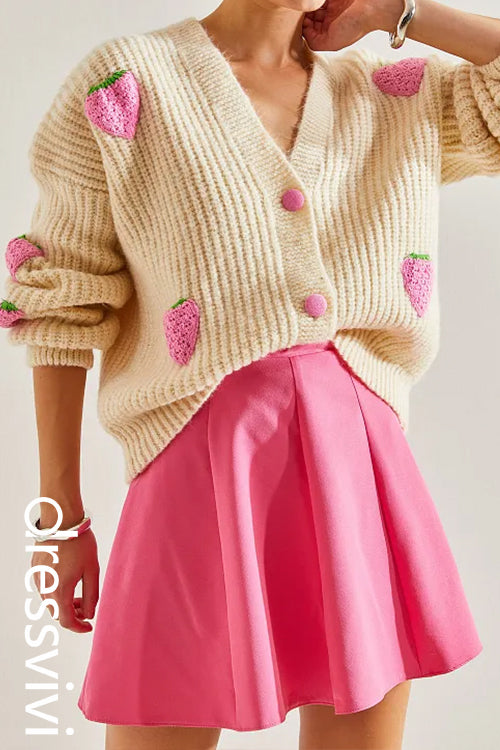 Women's Strawberry Buttoned Knitwear Cardigan