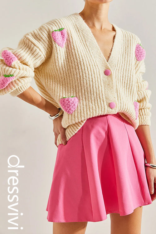 Women's Strawberry Buttoned Knitwear Cardigan