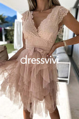 V Neck Sleeveless Lace Splice Solid Dress