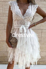 V Neck Sleeveless Lace Splice Solid Dress