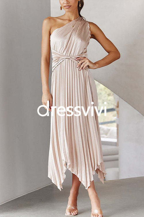 One Shoulder Sleeveless Waisted Swing Dress