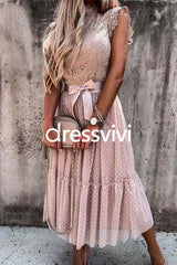 Fashion Style Mockneck Sleeveless Lace Swing Dress