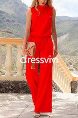 Crewneck Sleeveless Wide Leg Jumpsuit