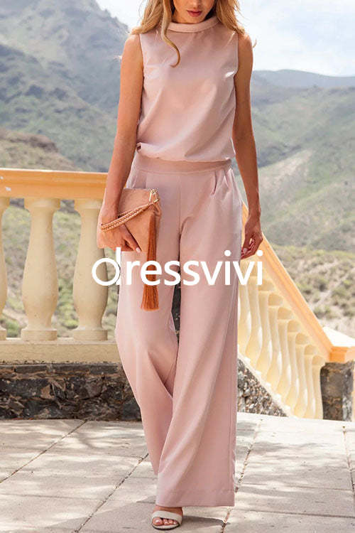 Crewneck Sleeveless Wide Leg Jumpsuit