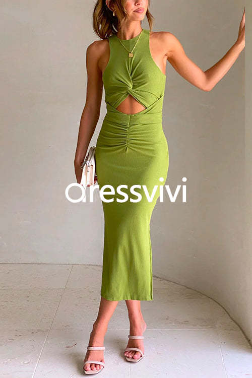 Twist Front Cut Out Side Split Bodycon Tank Dress