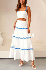 Ric Rac Crop Cami Top and Tiered Maxi Swing Skirt Set