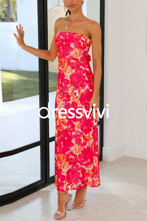 Strapless Off Shoulder Backless Printed Maxi Party Dress