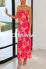 Strapless Off Shoulder Backless Printed Maxi Party Dress