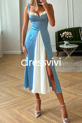 Tie Shoulder Color Block Splice Swing Midi Cami Dress