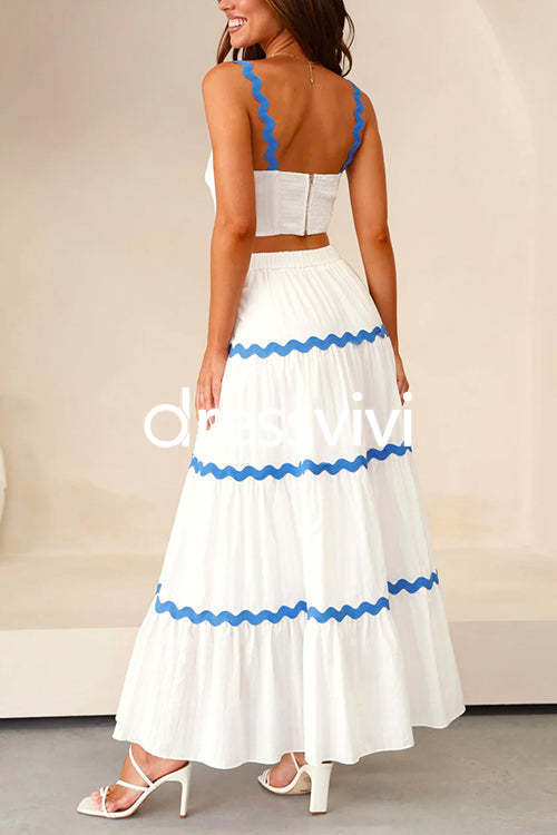 Ric Rac Crop Cami Top and Tiered Maxi Swing Skirt Set