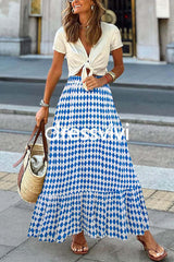 High Waist Printed Maxi Ruffle Swing Skirt