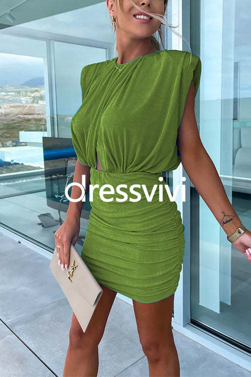 Cut Out High Waist Ruched Mini Bodycon Dress