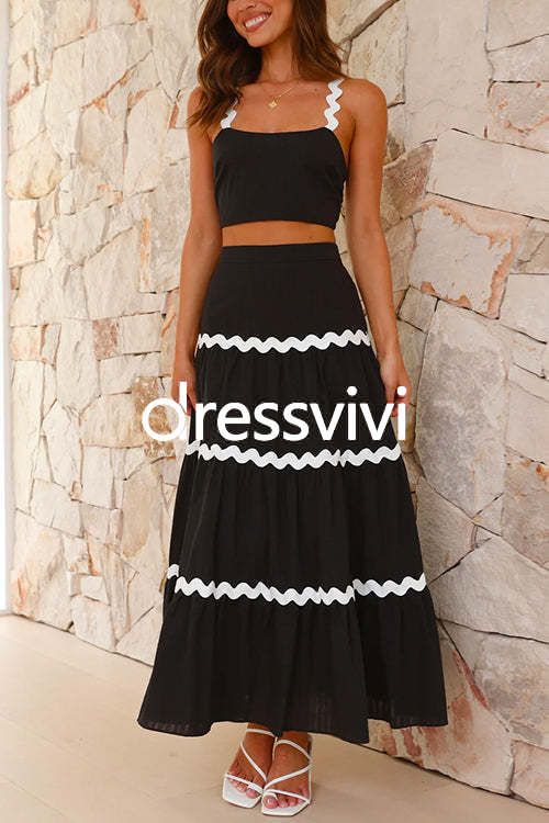 Ric Rac Crop Cami Top and Tiered Maxi Swing Skirt Set