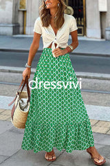 High Waist Printed Maxi Ruffle Swing Skirt