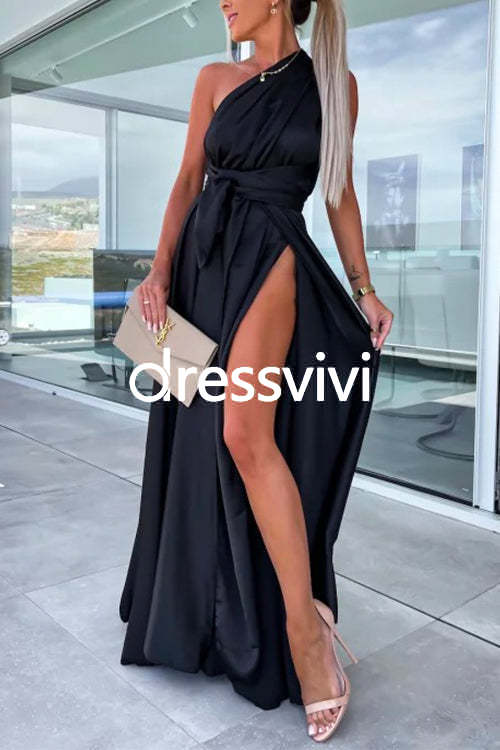 One Dress Three Ways Tie Waist High Slit Maxi Party Dress