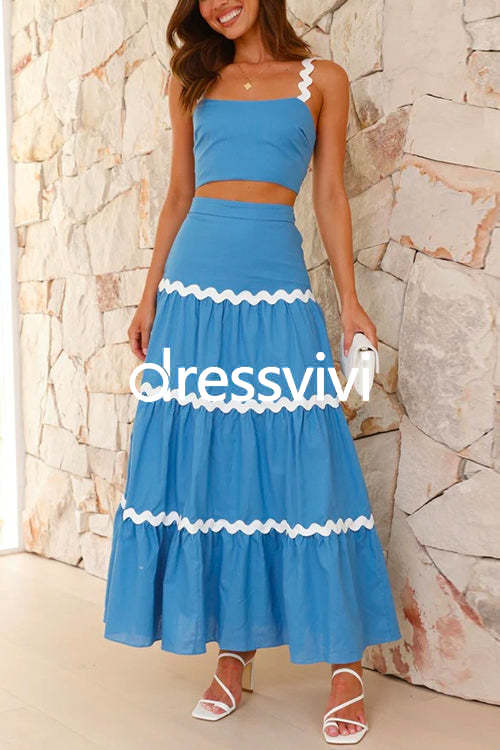 Ric Rac Crop Cami Top and Tiered Maxi Swing Skirt Set