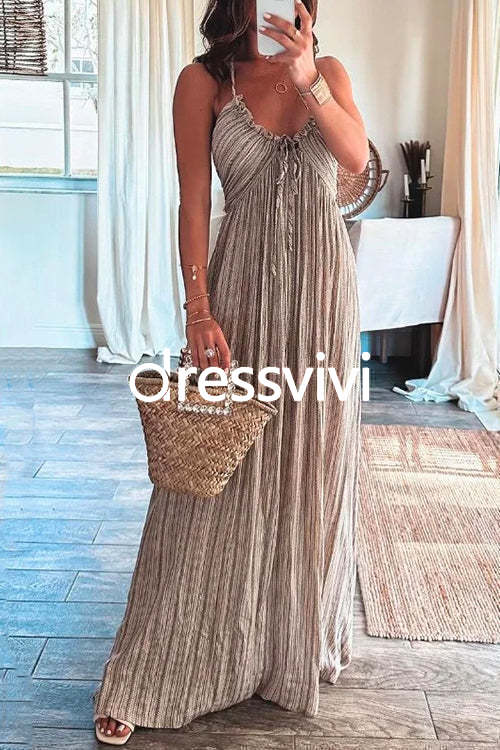 Halter Tie Knot Backless Ruched Swing Maxi Vacation Dress