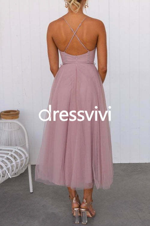 Backless Tie Waist Mesh Swing Maxi Cami Dress