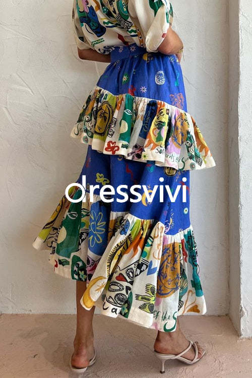 Graffiti Printed Ruffle Layered Skirt