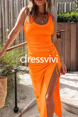 Side Drawstring Split Bodycon Tank Dress