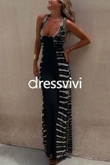 Scoop Neck Back Criss Cross Tie Dye Maxi Dress