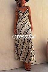 Chic V Neck Geometric Printed Irregular Maxi Cami Dress