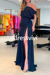 Cold Shoulder Waisted High Slit Maxi Party Dress