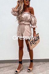 Ruffle Off Shoulder Short Sleeves Crop Top Elastic Waist Shorts Set