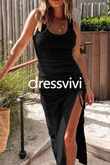 Side Drawstring Split Bodycon Tank Dress