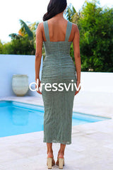 Ruched Mesh Insert Bodycon Maxi Cami Dress