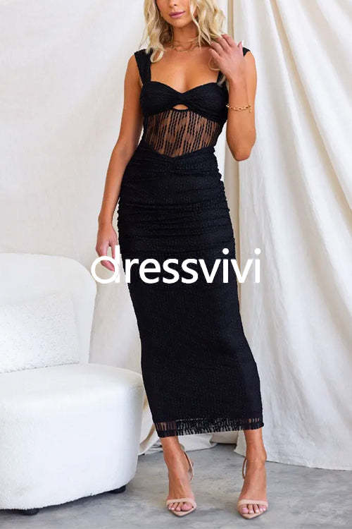 Ruched Mesh Insert Bodycon Maxi Cami Dress