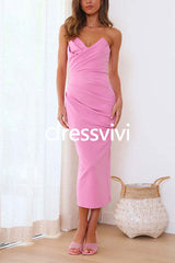 Strapless Off Shoulder Ruched Bodycon Midi Party Dress