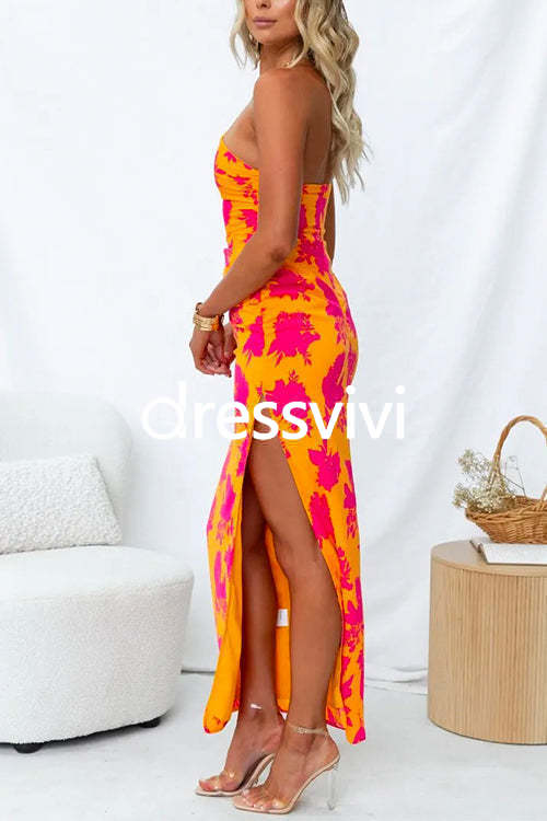 One Shoulder Side Split Printed Cami Maxi Dress