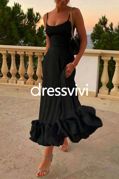 High Waist Ruffle Hem Swing Maxi Cami Party Dress