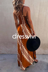 V Neck Color Block Printed Maxi Swing Cami Dress