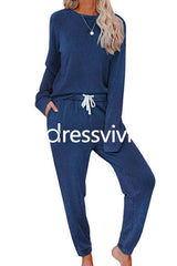 Long Sleeves T-shirt Drawstring Waist Joggers Loungewear Set